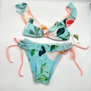 Palms Away by Red Dress Tropical Floral Aqua Peach Green Size XS